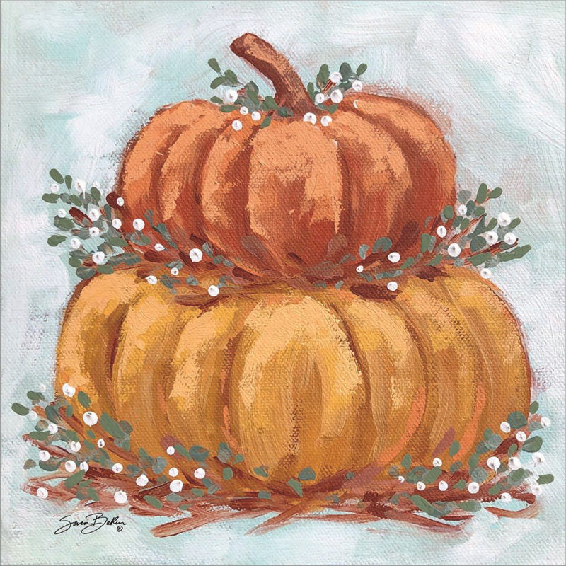 «Pumpkin Stack IV» par Sara Baker, peinture sur toile sans cadre