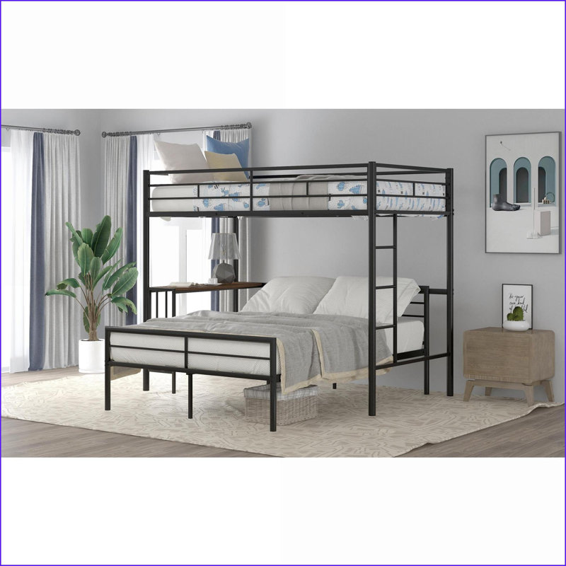Lit superposé simple au-dessus d'un lit double en métal avec bureau intégré et amp; Échelle, noir métallique pour la chambre à coucher