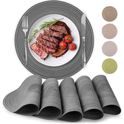 Zulay Kitchen 15 Inch Braided Round Placemats For Dining Table Set Of 6