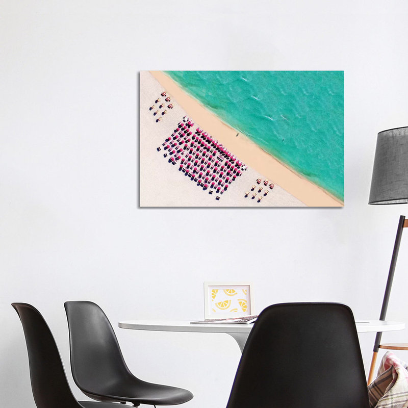 South Beach With Chairs And Umbrella 1 Piece Wall Art on Canvas, 101.6 cm H x 66.04 cm W x 1.91 cm D, Canvas