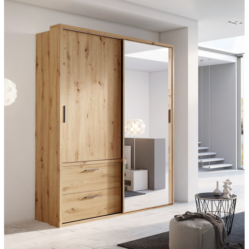 Gulbahar 2 Door Manufactured Wood Wardrobe, Oak Artisan