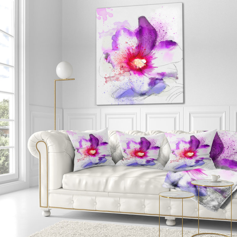 Magnifique fleur rose aquarelle - coussin imprimé floral, 18 po x 18 po, Coussin décoratif