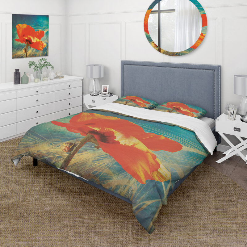 Ensemble de housse de couette traditionnel Vintage Poppy grunge - Microfibre polyester