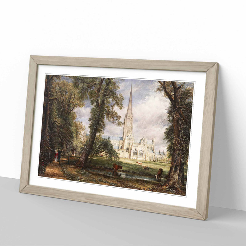 Salisbury Cathedral Vol.1 by John Constable - Picture Frame Painting on MDF, 27cm H x 36cm W x 2cm D, Oak Framed
