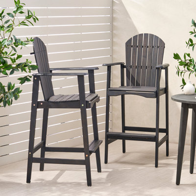 Tabourets de bar d'extérieur en bois d'acacia Adirondack, gris foncé