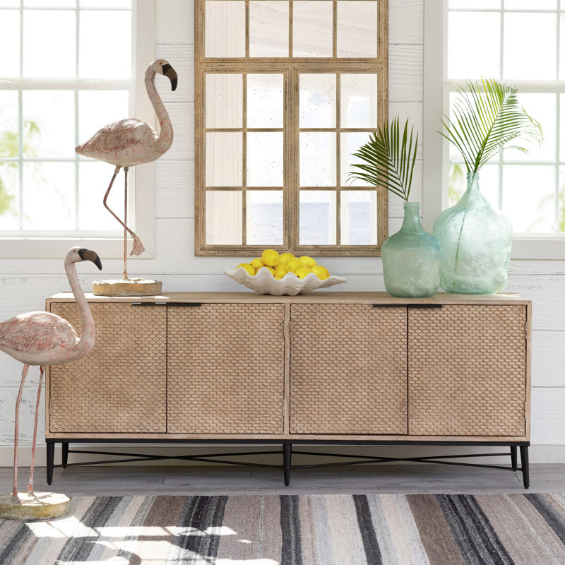 83'' Natural Woven Wood Console Table with Cabinet