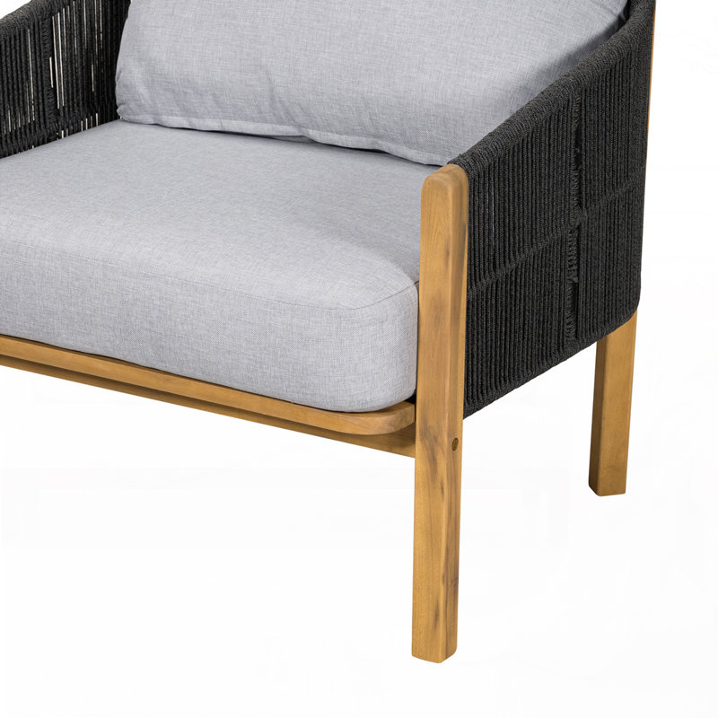 Fauteuil club d'extérieur en bois, Coussin gris / cadre noir