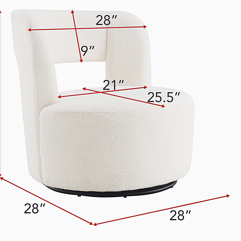 Fauteuil demi-tonneau pivotant avec tissu en peluche doux, Crème, crème