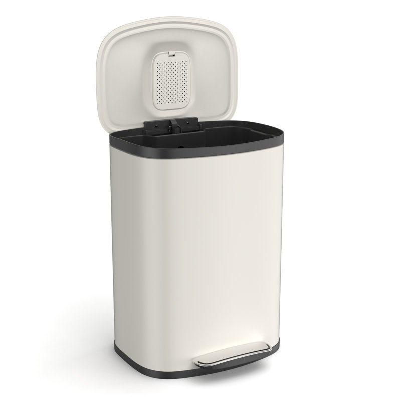 Poubelle de cuisine en acier inoxydable 13 gallons avec couvercle à fermeture en douceur et 30 sacs à ordures, Blanc
