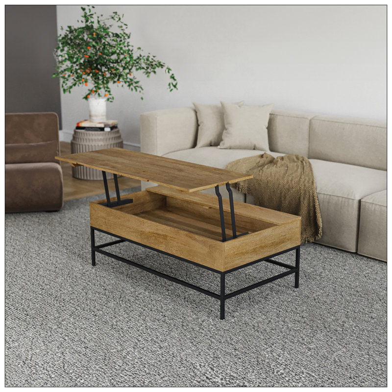 T1105-01 Natural Lift Top Coffee Table, Natural Wood