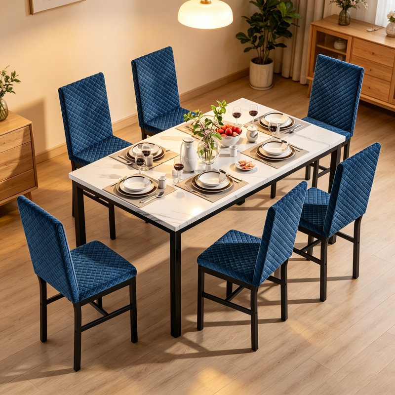 Ensemble de table et chaises Ellice, Blanc, Bleu et noir