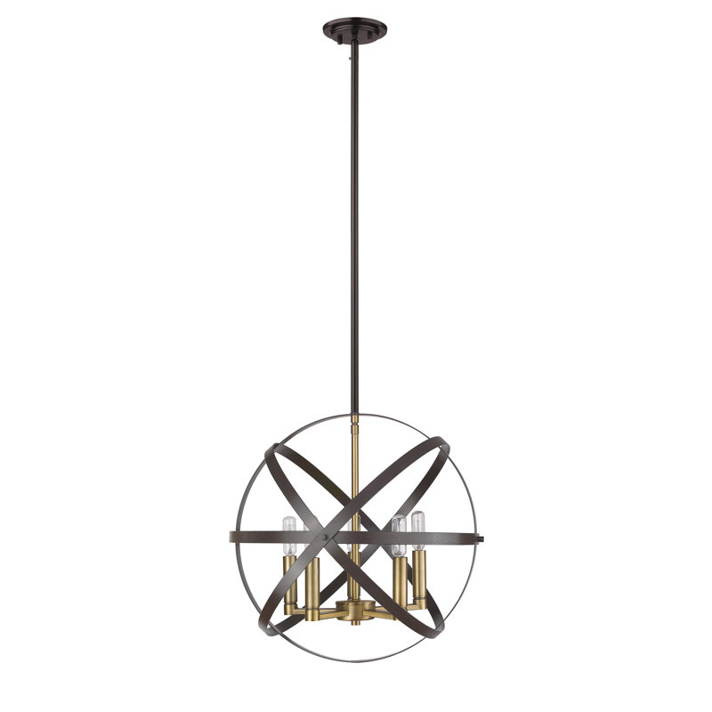 Avers 5 - Light Steel Dimmable Globe Chandelier, Bronze/Olde Brass