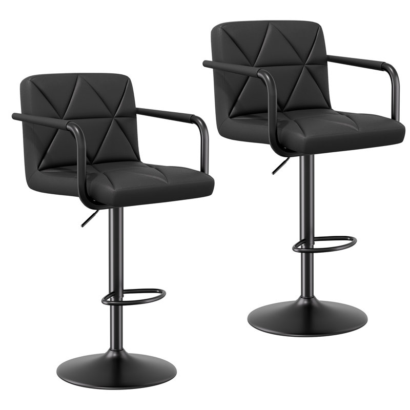 Upholstered Adjustable Height Counter Stool with Metal Frame, Black