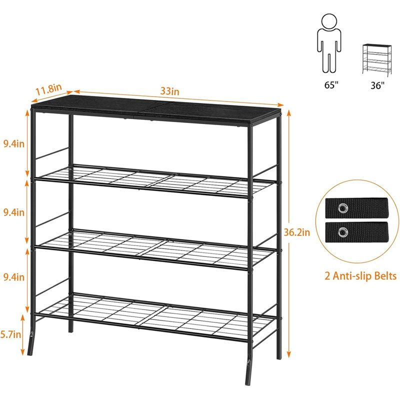 Étagère à chaussures à 4 niveaux avec plateau en bois - Étagère de rangement rustique, console de rangement pour le couloir