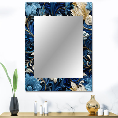 Motif victorien tourbillon de volutes bleu cobalt Hutchins - miroir décoratif floral