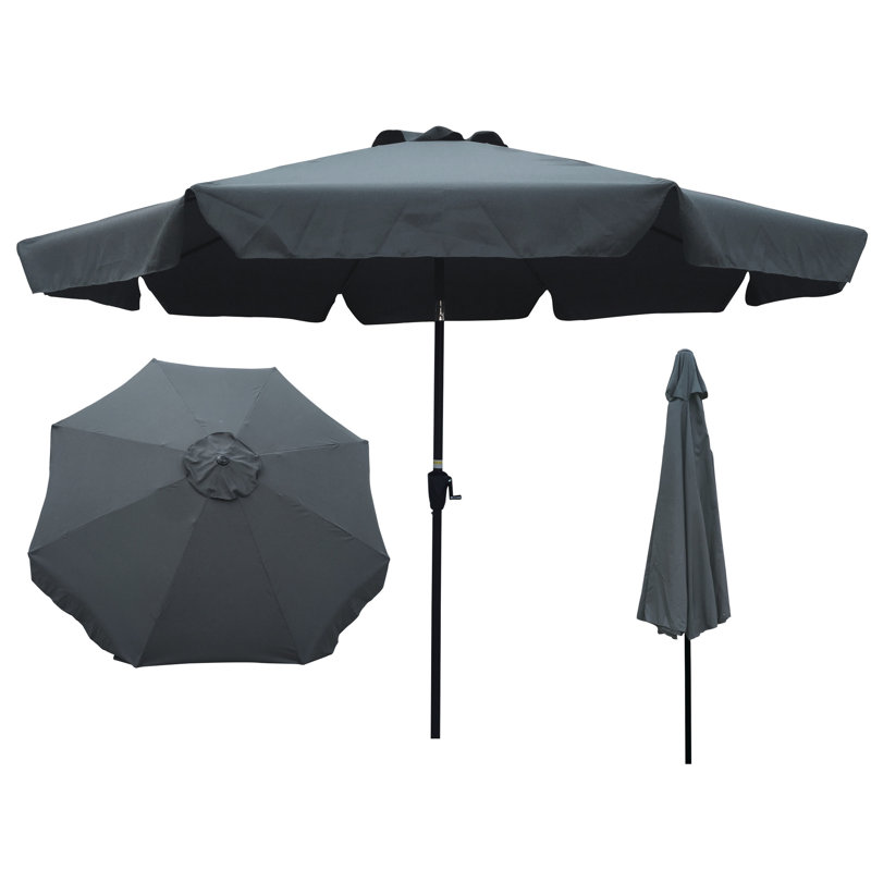 Parasol de patio de 10 pi avec rabat, 8 baleines robustes, fonction d'inclinaison et de manivelle, gris / anthracite, mât de 1,49 po, mécanisme à baldaquin protégé, longue durée de 38 mm