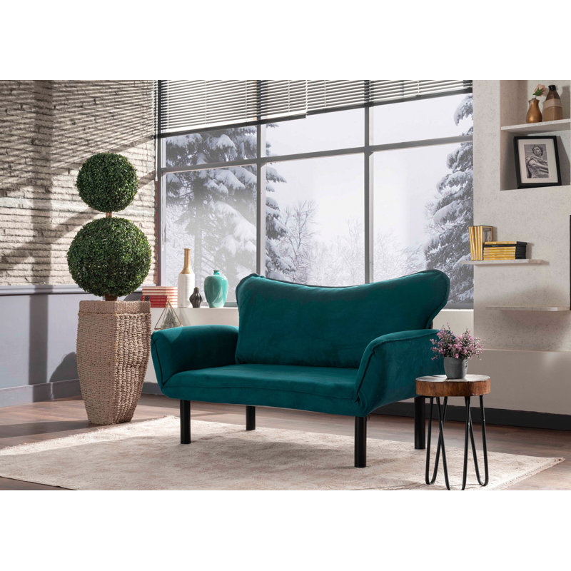 Causeuse avec accoudoirs 59 po, Microfibre bleu pétrole