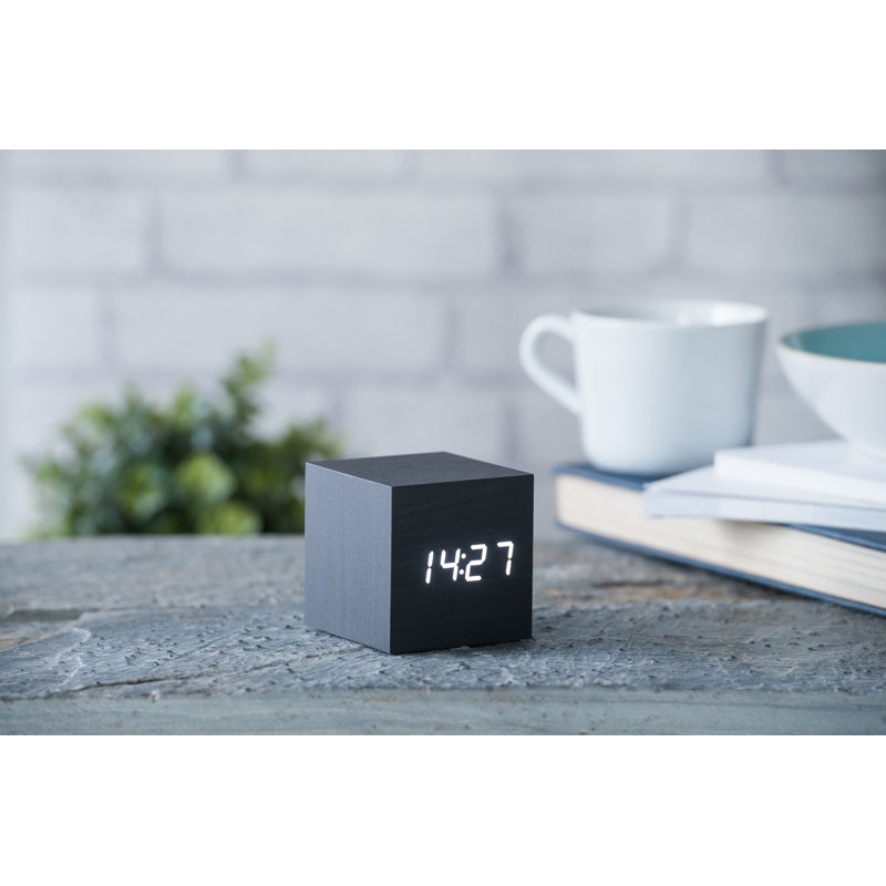 Sleek & Chic Modern Digital Wood Electric Alarm Tabletop Clock, Black/White