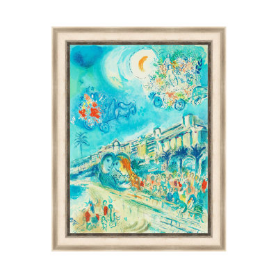 Framed Canvas Wall Art Hug Bataille de Fleurs by Marc Chagall Giclee Print Dreamlike Romantic Surrealism Painting Modern Home Decor(White Oak & Mineral Grey,22"x28")
