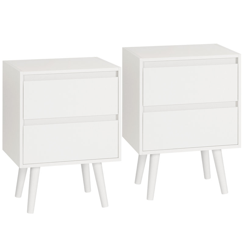 Table de chevet cannelée 15 tiroirs l 15,8 po avec pieds en bois massif, White