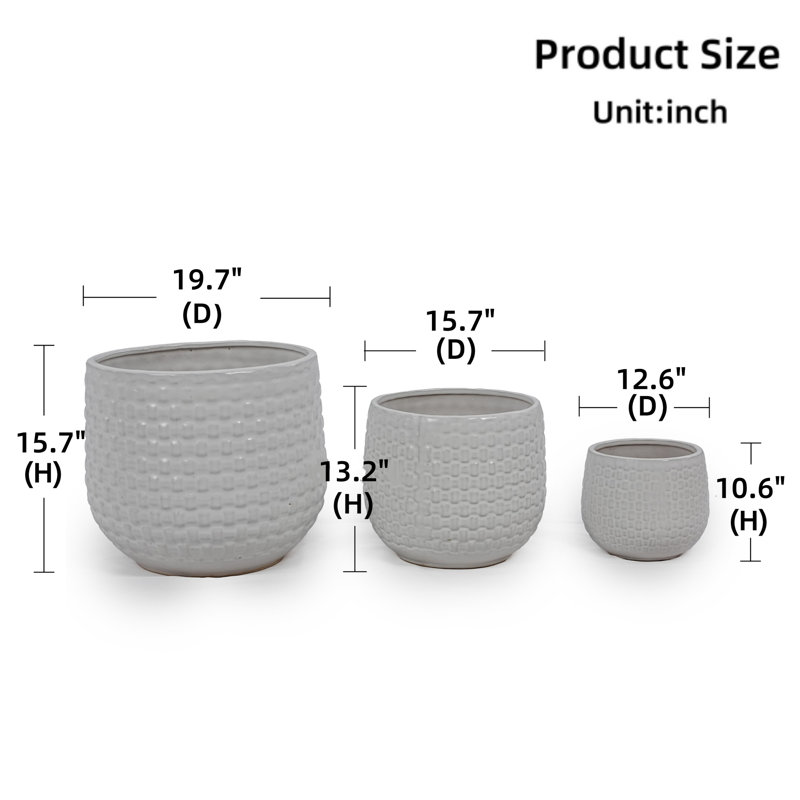 Pot à fleurs en céramique blanc mat pour terrasse, jardin, rebord de fenêtre, etc. (3 pièces)