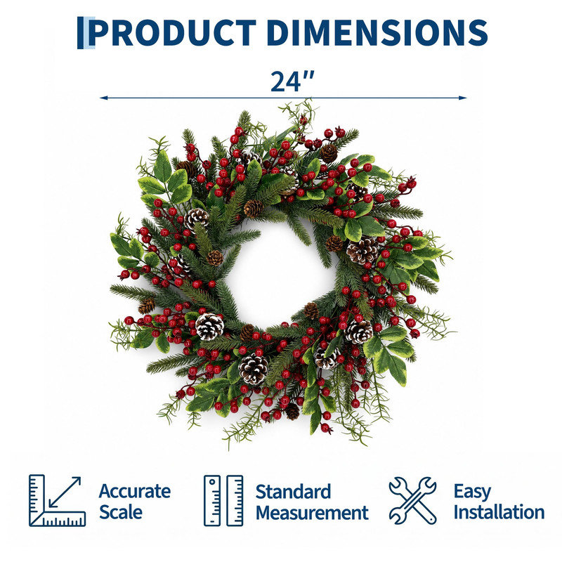 Couronne de Noël pré-illuminée DEL de 24 pouces avec minuterie automatique et 8 effets