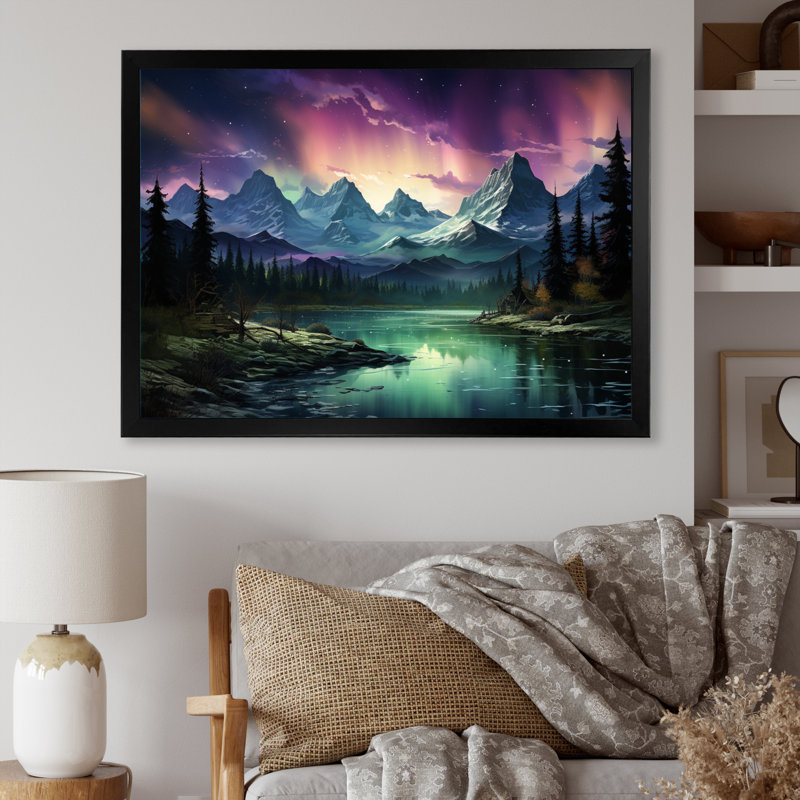 Northern Lights Celestial Symphony I sur impression sur toile, H 30 po x l 40 po x P 1,5 po, Cadre simple noir
