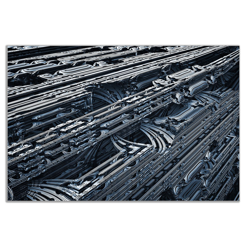 Steampunk Metallic Landscape Black & White - Wrapped Canvas Print, 31cm H x 46cm W