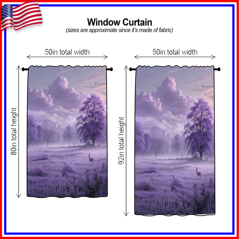 Misty Purple Forest Window Curtains, Forest Sheer & Blockout Curtains - 1 Panel, 50" x 80" - 1 Panel, Transparent