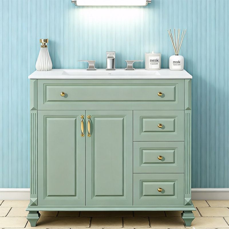 Meuble-lavabo 36 po avec lavabo, Doré, Vert
