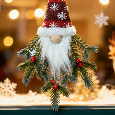 3 sets of Light-up Fabric Elf Hanging Decor With Led Berries And Pine, 18.5-inch Height, Battery Operated - Christmas Wall Garland