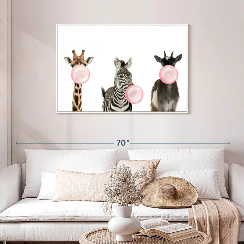Animaux de safari Bubble Gum, Cadre flottant blanc, 43 po x 29 po