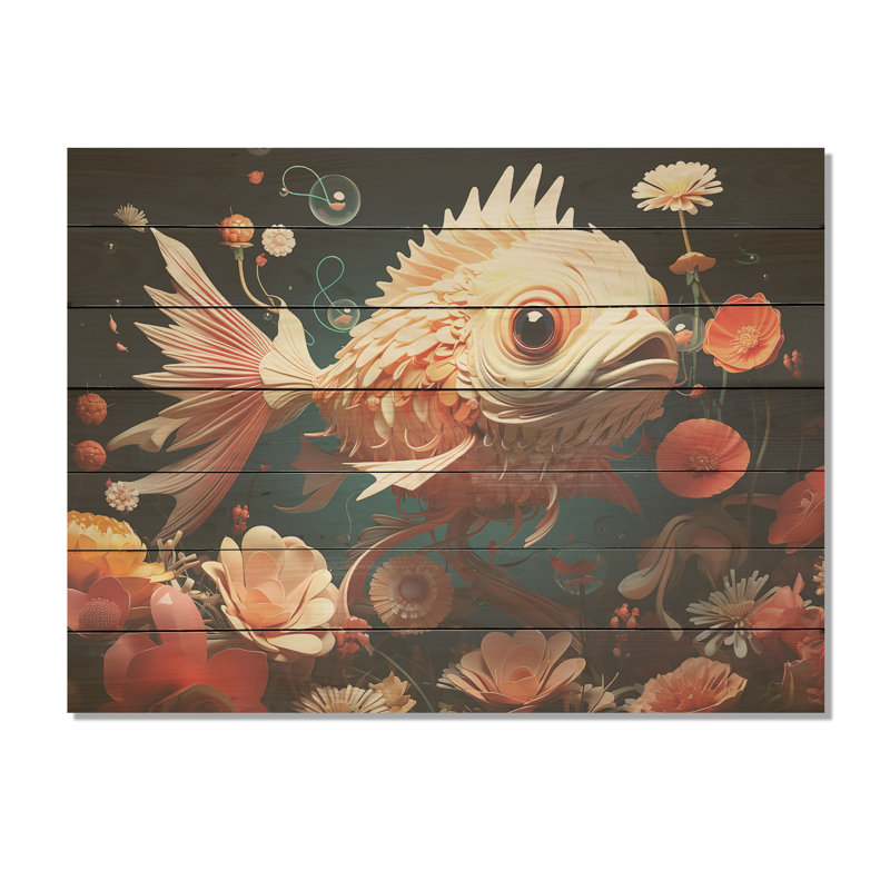 Reproduction de poisson surréel sur un monde sous-marin - poisson papillon sur bois, H 10 po x l 20 po