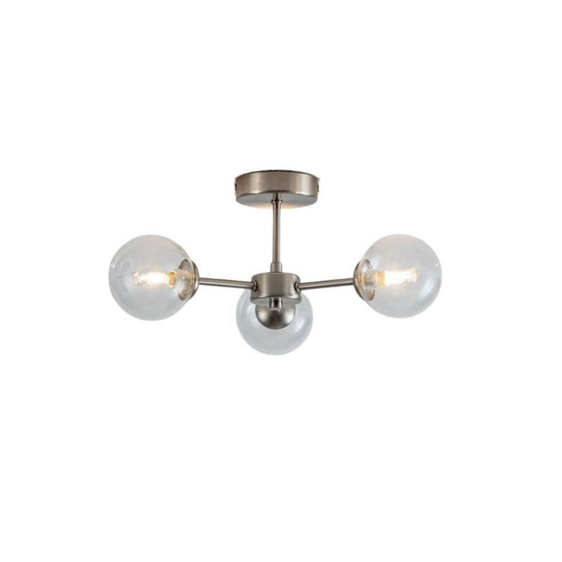 Glass Semi Flush Mount, Clear, Satin Nickel