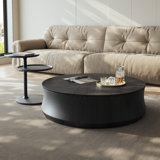 39" Black Elm Wood Coffee Table Includes A Big Drawer With 16" End Side Table	