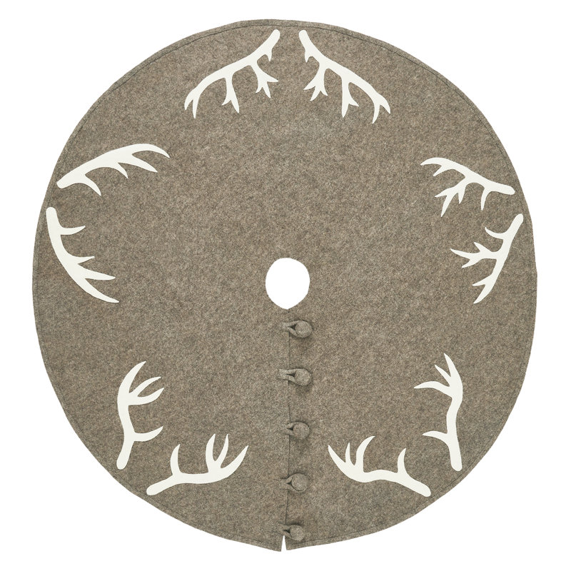 Handmade Felt Christmas Tree Skirt -Antlers on Gray, 72" W