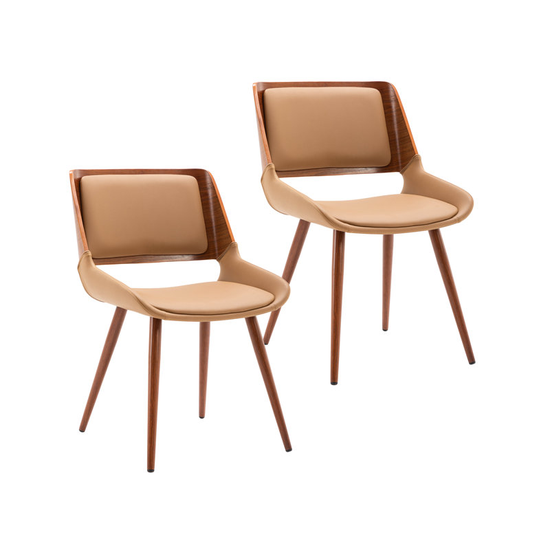 Basil Faux Leather Mid-Century Dining Chair, Natural