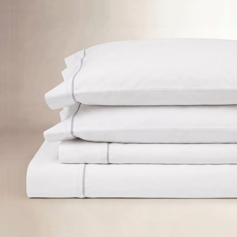 Framed Sateen Sheet Set, Gray, California King Sheet Set with 2 Pillowcases