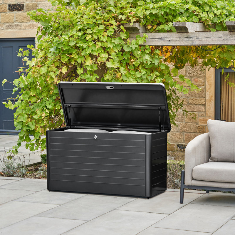 Chalandra Galvanised Steel Lockable Deck Box with Wheels, Black