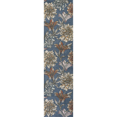 Jahnaya Modern Botanical Flower Blue/Orange/Cream Rug