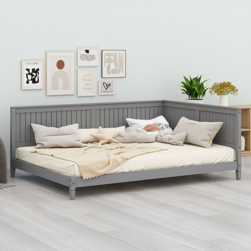 Lit de jour / canapé en bois, Gris, Lit double