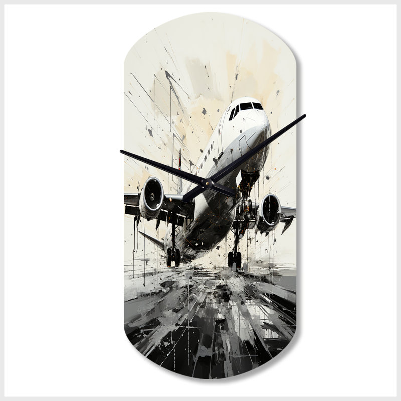 «Abstracted Plane Flight Path», horloge murale cylindrique en métal, impression d'horloge murale asymétrique moderne, Petit