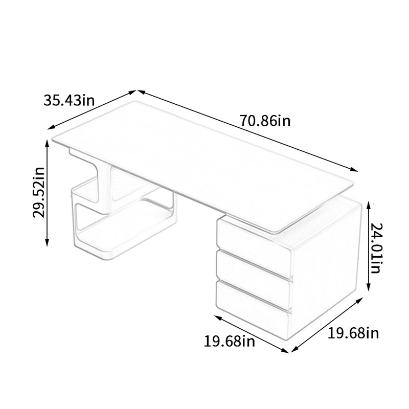 Bureau d'écriture Mayhall, H 29,52 po x l 70,86 po x P 35,43 po