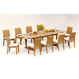 8 Seats 9 Pcs Grade-A Teak Wood Dining Set: 118" Double Extension Mas Rectangle Trestle Leg Table And 8 Lagos Armless Chairs #11LG2500