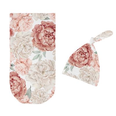 Peony Floral Garden Pink and Ivory Baby Cocoon and Beanie Hat Sleep Sack Set by Sweet Jojo Designs