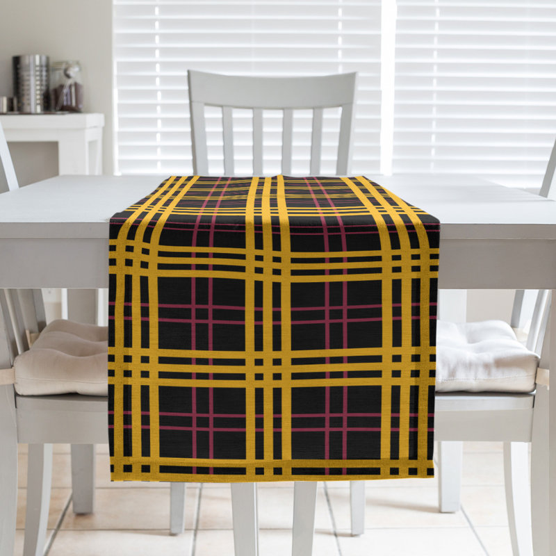 Paid Polyester Table Runner, 72" L x 16" W, Black/Red/Yellow