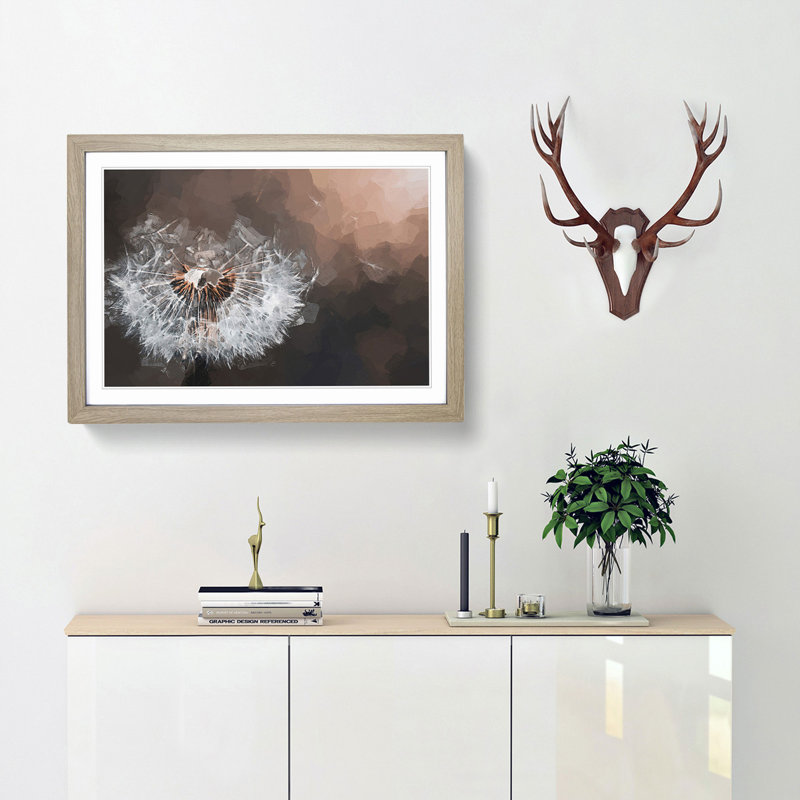 Floating Dandelion Seeds in Abstract - Picture Frame Graphic Art Print, 62cm H x 87cm W x 2cm D, Oak Framed