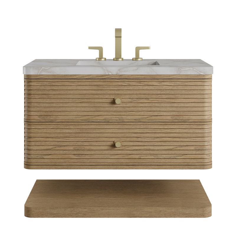 Allamari 36" W Single Vanity, Victorian Silver Silestone, 8" Widespread, Dune Mist