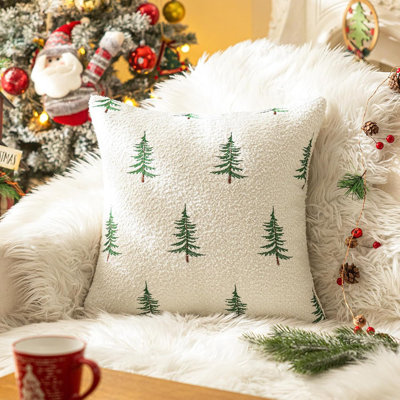 Christmas Tree Throw Pillow Covers – White – 18" X 18" / Boucle Fabric / 3D Embroidery / Holiday & Winter Decor