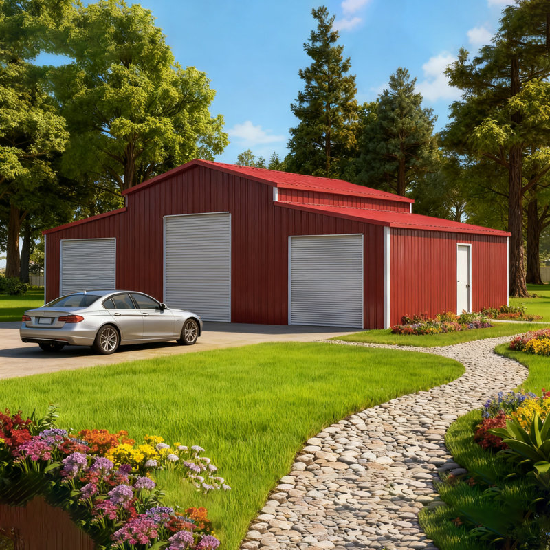 Remise de rangement pour garage en métal robuste de 42 pi x 30 pi - Structure en acier résistante aux intempéries pour une utilisation à la maison et à la ferme - Le client doit avoir des capacités de déchargement, comme un chariot élévateur ou une grue